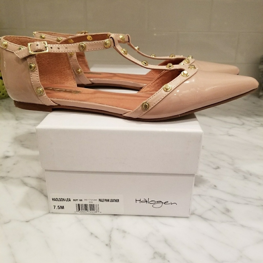 Halogen 'Olson' Pale Pink Leather Studded Flat